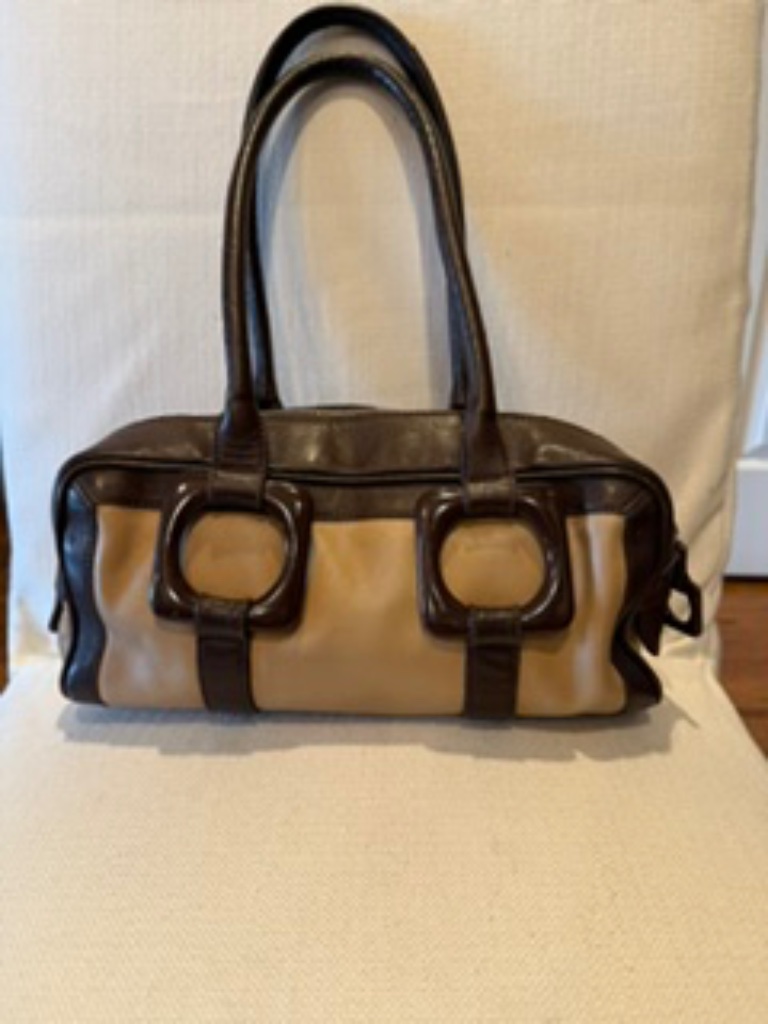 Jonathan Adler Tan And Brown Leather 2-Handle Bag
